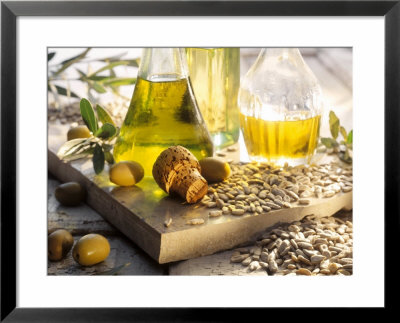Various Oils In Carafes, Olives, Sunflower Seeds by Peter Rees Pricing Limited Edition Print image