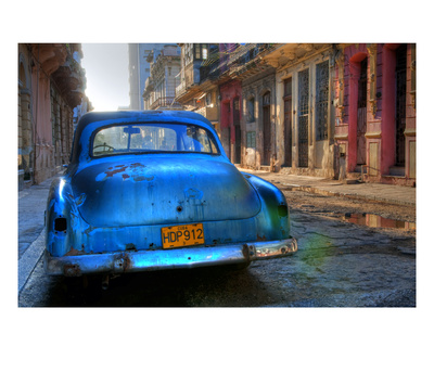 Blue Car In Havana, Cuba, Caribbean by Nadia Isakova Pricing Limited Edition Print image