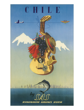 Scandinavian Airlines Chile, Gaucho Guitar, C.1951 by De Ambrogio Pricing Limited Edition Print image