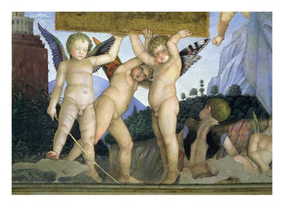 Putti With Butterfly Wings Supporting The Dedicatory Plaque, From The Camera Degli Sposi Or Camera by Andrea Mantegna Pricing Limited Edition Print image
