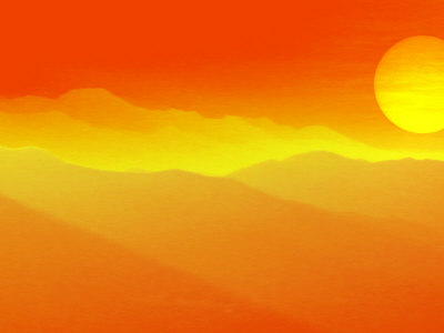 Yellow Sun In Red Sky Above Rolling Mountain Range by Ilona Wellmann Pricing Limited Edition Print image