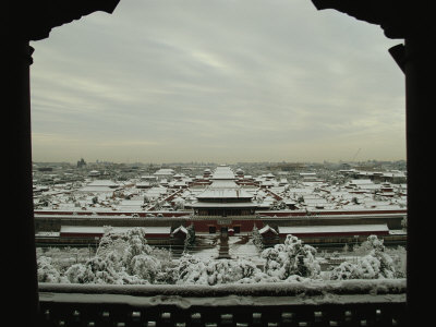 Snow Covered Roofscape Of The Forbidden City Framed By An Arch by Michael S. Yamashita Pricing Limited Edition Print image