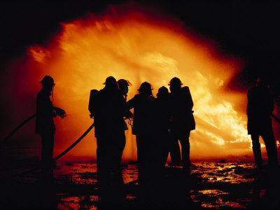 Firemen Fight A Blazing Propane Gas Fire by Tom Murphy Pricing Limited Edition Print image