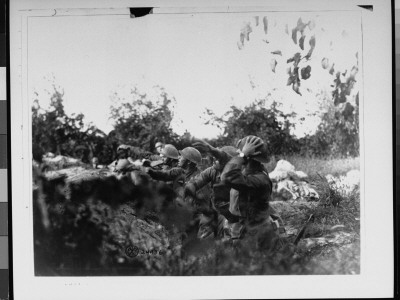 Us Soldiers On Piave Front Hurling Shower Of Hand Grenades Into Austrian Trenches During Wwi by A. Marcioni Pricing Limited Edition Print image