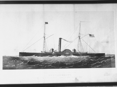 A Lithograph Of A Side-Wheeler Gunboat Steaming Through The Water by George Strock Pricing Limited Edition Print image