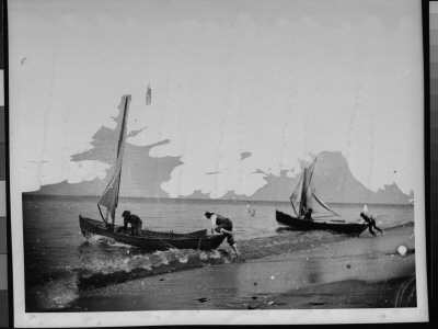 Men In Fishing Sailboats Setting Out For Sea by George B. Brainerd Pricing Limited Edition Print image