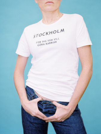 A Model Wearing A T-Shirt That Says 'Stockholm' On It by Anna Danielsson Pricing Limited Edition Print image