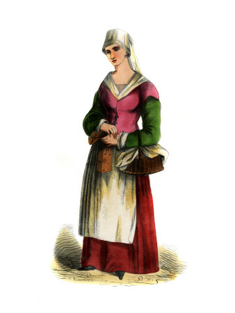 Female Servant Costume From Latter Half Of 15Th Century, Shown Wearing Corset Dress by Hugh Thomson Pricing Limited Edition Print image