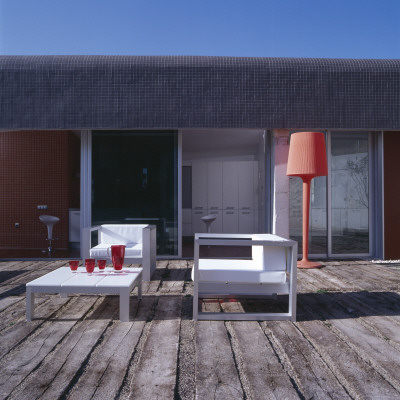 Casa Muntaner, Igualada, Exterior Balcony Dining Area, Outdoor Living, Architect: Xavier Claramunt by Eugeni Pons Pricing Limited Edition Print image