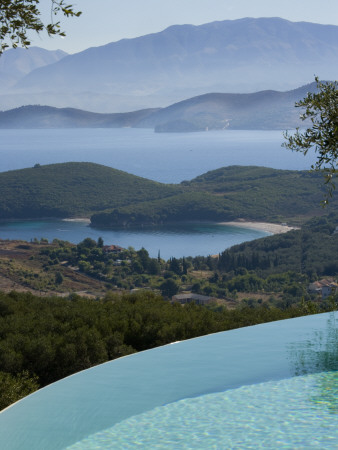 Corfu - View Across Infinity Pool To The Ionian Sea And Albanian Mountains by Clive Nichols Pricing Limited Edition Print image