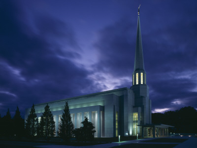 The Mormon Temple, Preston - Hq Of Mormon Church In England Night View With Lights Inside by Martine Hamilton Knight Pricing Limited Edition Print image
