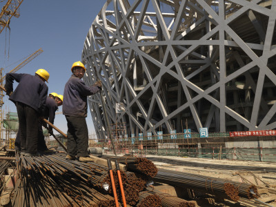 Construction Workers, National Stadium, Bird's Nest, Beijing, China, Archit: Herzog And De Meuron by Marc Gerritsen Pricing Limited Edition Print image