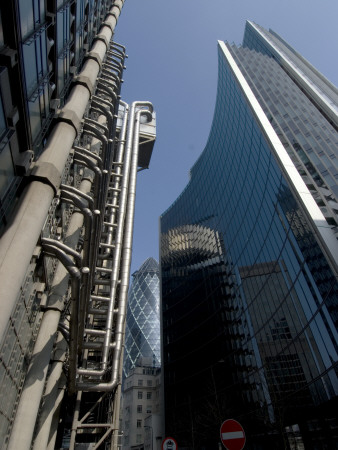 Lloyd's Of London Buildings With View Of The Gherkin (St Mary Axe), London by Natalie Tepper Pricing Limited Edition Print image