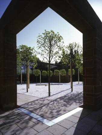 Visitor Interpretation Centre, Coventry, View Through Arch Towards Priory Cloister Trees by Peter Durant Pricing Limited Edition Print image