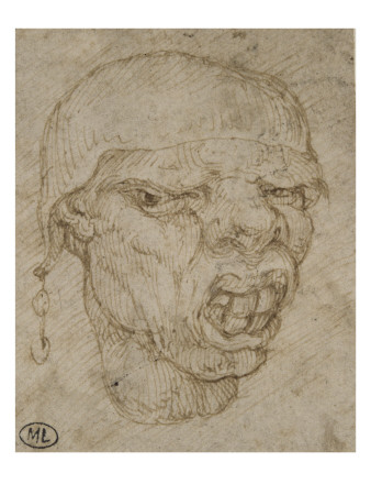 Tête D'homme Grimaçant, Une Calotte Sur La Tête by Léonard De Vinci Pricing Limited Edition Print image