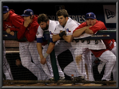 San Francisco Giants V Texas Rangers, Game 4: Colby Lewis,C.J. Wilson,Jeff Francoeur,Tommy Huntermi by Ronald Martinez Pricing Limited Edition Print image