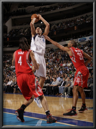 Houston Rockets V Dallas Mavericks: Dirk Nowitzki, Luis Scola And Shane Battier by Danny Bollinger Pricing Limited Edition Print image