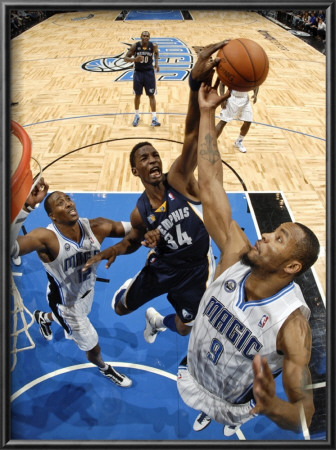 Memphis Grizzlies V Orlando Magic: Hasheem Thabeet And Rashard Lewis by Fernando Medina Pricing Limited Edition Print image