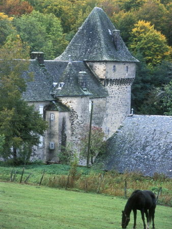 Small Chateau With A Horse Grazing In Foreground And Fall Colors by Stephen Sharnoff Pricing Limited Edition Print image