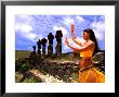 Woman In Costume At Ahu Tongarriki, Tapati Festival, Rapa Nui, Easter Island, Chile by Bill Bachmann Limited Edition Print