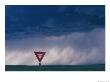 Rain Pours Out Of Dark Clouds On Plains Behind A Yield Traffic Sign by Peter Carsten Limited Edition Pricing Art Print