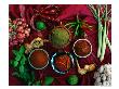 Four Curries Surrounded By Ingredients, Thailand by Jerry Alexander Limited Edition Pricing Art Print