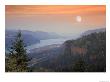 Moon Hangs Over The Vista House, Crown Point, Columbia River Gorge, Oregon, Usa by Janis Miglavs Limited Edition Print