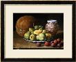 Pears On A Plate, A Melon, Plums, And A Decorated Manises Jar With Plums On A Wooden Ledge by Luis Melendez Limited Edition Pricing Art Print