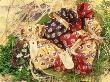 Provencale Style Patterned Cloth Herb Bags, In Bowl Amongst Sprigs Of Herbs, Cinnamon Bark Bundles by Linda Burgess Limited Edition Pricing Art Print