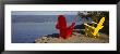 Red And Yellow Adirondack Chairs Near A Lake, Champlain Lake, Vermont, Usa by Panoramic Images Limited Edition Pricing Art Print