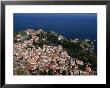 Aerial View Of Coastal Town Including Teatro Greco (Greek Ampitheatre), Taormina, Sicily, Italy by Stephen Saks Limited Edition Pricing Art Print