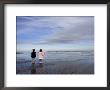 Boy Aged Four And Girl Aged Three On A Black Volcanic Sand Beach In Manawatu, New Zealand by Don Smith Limited Edition Pricing Art Print
