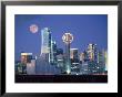 Moon And Illuminated Skyline Of Dallas, Tx by Michael Howell Limited Edition Print