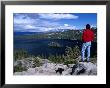 Hiker At Viewpoint Overlooking Emerald Bay, Lake Tahoe, California, Usa by Cheyenne Rouse Limited Edition Print