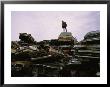 A Man Stands Atop A Pile Of Crushed Cars At A Salvage Yard by Joel Sartore Limited Edition Print
