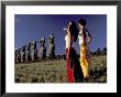 Polynesian Girls With Huge Moai, Ahu Akiri, Easter Island, Chile by Keren Su Limited Edition Print