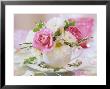 White And Pink Roses And Heather In A Cup by Friedrich Strauss Limited Edition Print