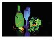 Fluorescent Champagne Bottle, Glasses, And Grapes by Bob Coates Limited Edition Print