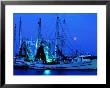 Moon Over Shrimp Trawlers In Harbour, Palacios, Texas by Holger Leue Limited Edition Print