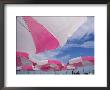 An Arrangement Of Pink And White Beach Umbrellas At The Beach by Clarita Berger Limited Edition Print