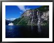 Cruise Ship Passing Seven Sisters Waterfalls, Geirangerfjord, Geiranger, Norway by Holger Leue Limited Edition Print