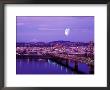 Moon Over The City With Mt Hood In The Background, Portland, Oregon, Usa by Janis Miglavs Limited Edition Print