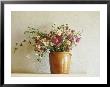 Summer Arrangement Of Wild Flowers In Glazed Jar Against Whitewashed Wall by Martine Mouchy Limited Edition Print