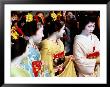 Geisha And Maiko At Memorial For Poet Yoshii Isamu In Gion, Japan by Frank Carter Limited Edition Print