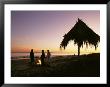 Surfers Stand Near A Fire And Palapa At Hammonds Beach At Sunset by Rich Reid Limited Edition Print