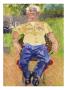 Watercolor Painting Of A Man Sitting On A Chair Outdoors by Images Monsoon Limited Edition Print