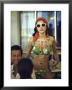 Model Naty Abascal Wearing Bikini, Showing Off Designs On Chest And Stomach At Paradise Islands by Bill Eppridge Limited Edition Pricing Art Print