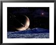 Light From This Ringed Gas Giant Illuminates The Landscape Of A Distant Moon by Stocktrek Images Limited Edition Pricing Art Print