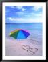 Umbrella On The Beach With Hearts Drawn In The Sand by Bill Bachmann Limited Edition Print