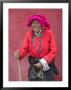Elderly Tibetan Woman With Red Wall, Tagong, Sichuan, China by Keren Su Limited Edition Print